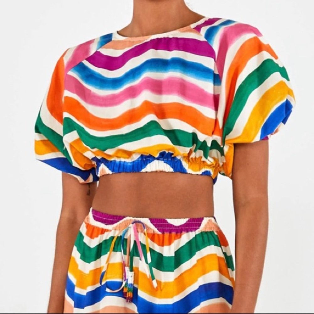 Farm Rio Dancing Striping Puff Crop Top